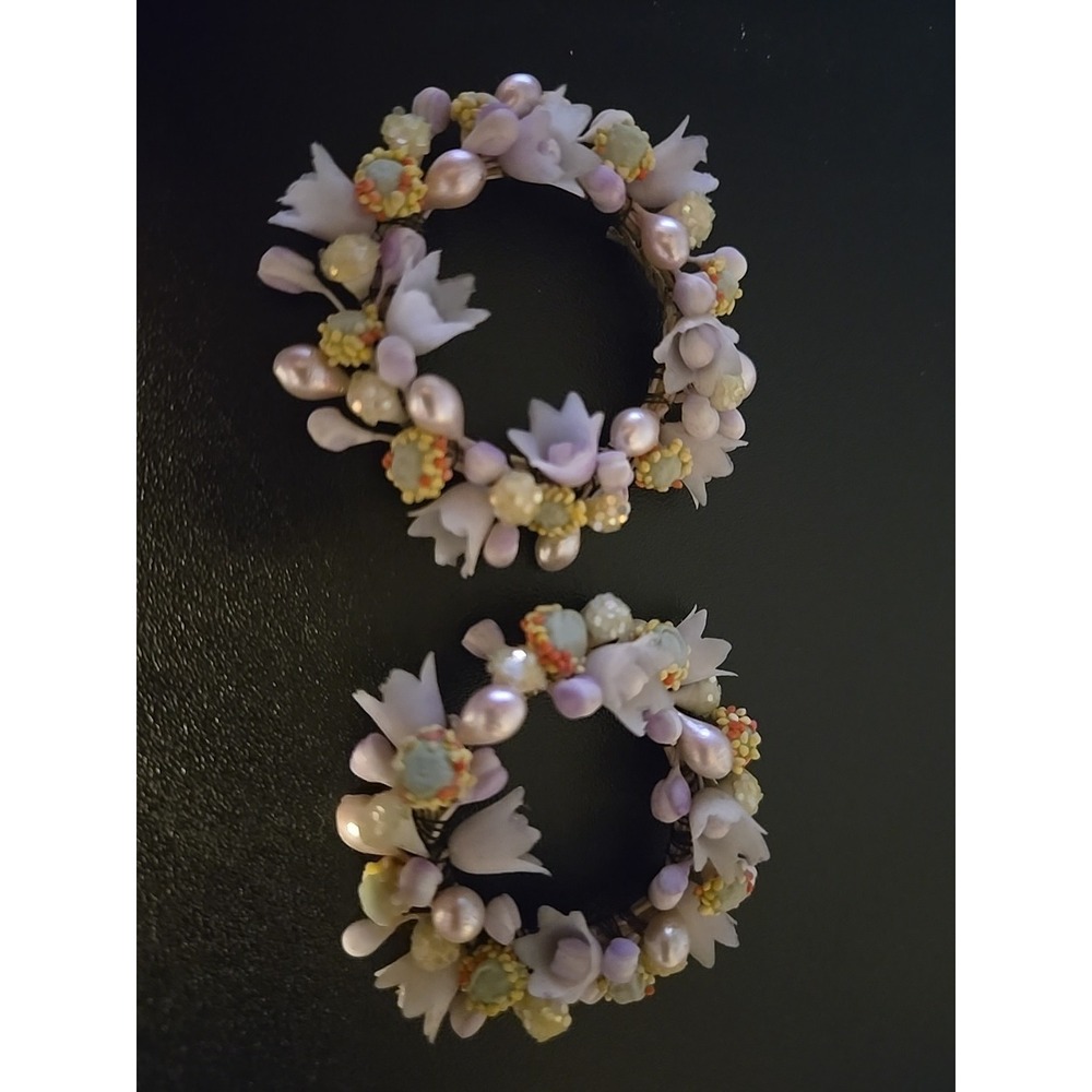 5" Champagne Pearl Berry and Jewel Tsper Candle Ring 1.5" Set of 2